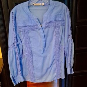 Soft Surroundings Periwinkle Lace-Accent Blouse